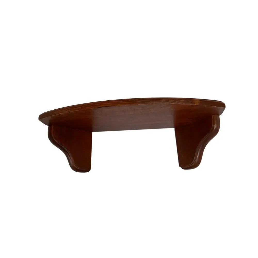 VTG HOMCO Wood Wall Shelf Curved Corner Farmhouse Dark Stain 16”